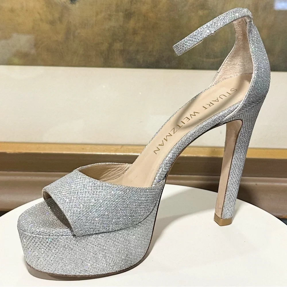 🌹STUART WEITZMAN🌹 Disco Platform Sandal In Silver Size: 9.5